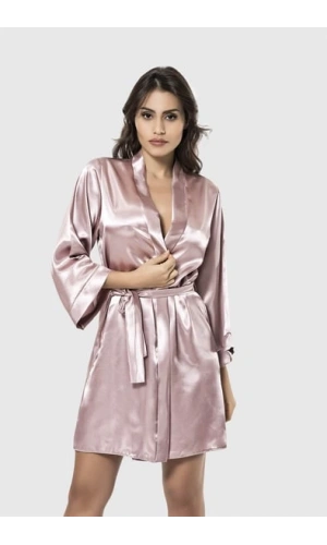 Ahu Vizon Kısa Saten Bride Sabahlık-7600-VİZON