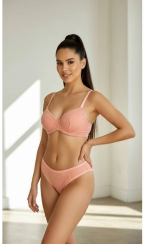Arona Kadın Balenli Fitilli Kaşkorse Pudra Sütyen Takımı