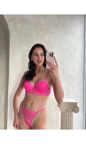 Arona Destekli Brode (Nakışlı) Fusha Sütyen Takımı