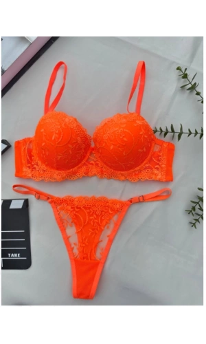 Arona Destekli Brode (Nakışlı) Turuncu Sütyen Takımı