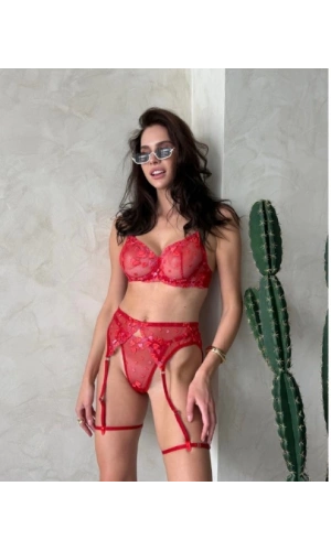 Arona Kadın Brode Kalp Desenli Şık Jartiyer Takımı - 281