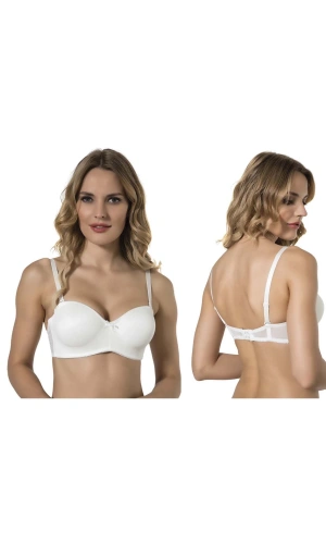 Belvü Mesh Kumaş C Cup İçi Boş Straplez Kadın Ekru Sütyen - 1221