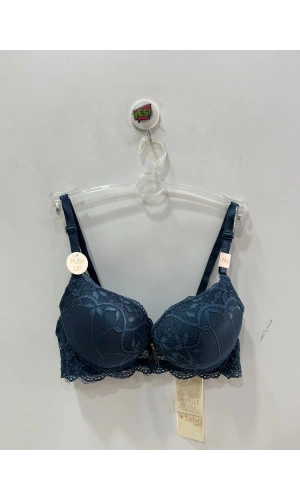 Belvü Dantel Detaylı Dolgulu Balenli Mavi Sütyen - 1112