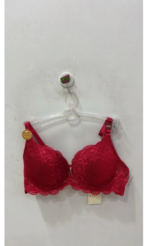 Kadın Dolgusuz Balenli Dantel Detaylı Kırmızı Sütyen – 1113