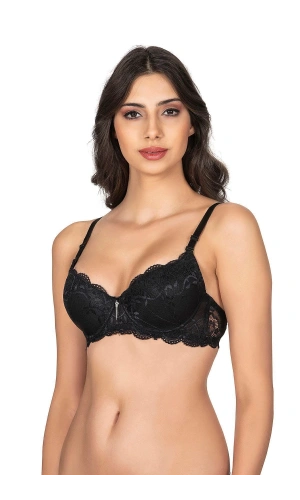 Belvü Dantel Detaylı İçi Boş Siyah Kadın Sütyen - 1113