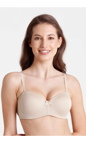 Belvü Mesh Kumaş İçi Boş Straplez Kadın Ten Sütyen - 1220