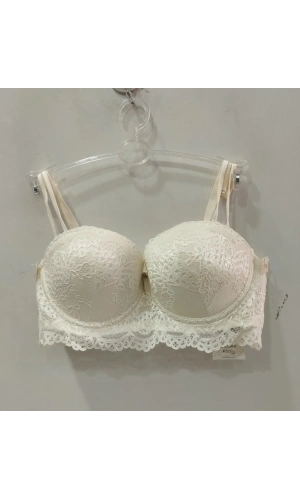Belvü Kadın Dantel Detaylı Dolgulu Straplez Sütyen - Kırık Beyaz