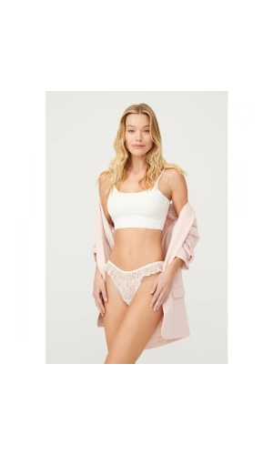 COTONHİLL Çiçek Desenli Tül Kenarları Fırfırlı Külot-KREM