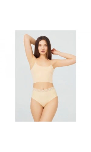 COTONHİLL Desenli Lastikli Yüksek Bel Lazer Kesim Bikini Külot-TEN