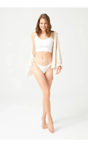 COTTONHİLL Krem Tül Transparan Zincir Detaylı Kadın Brezilya Külot