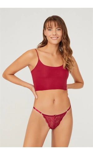 COTTONHILL Önü Dantelli Tül Detaylı Vişne Tanga  Külot