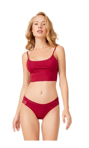 COTTONHİLL Arkası Dantelli Lazer Kesim Kadın Brezilya Külot-6027-VİŞNE