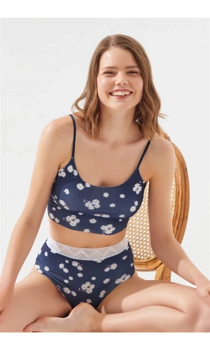 COTTONHİLL Ayarlanabilir Askılı Lazer Kesim Desenli Crop Büstiyer-1753-PAPATYA