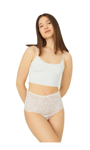 COTTONHİLL Dantelli Lastik Detaylı Yüksek Bel Kadın Külot-EKRU