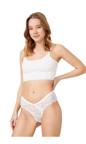 COTTONHİLL Dantelli Transparan Kadın Brezilya Külot-6076-BEYAZ