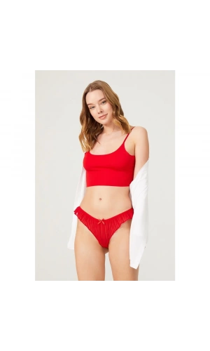 COTTONHİLL Kadife Baskılı Pileli Transparan Külot-KIRMIZI