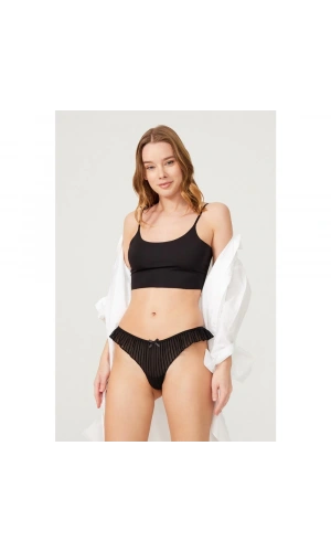 COTTONHİLL Kadife Baskılı Pileli Transparan  Külot-SİYAH