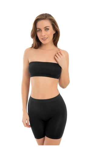 Cottonhill Premium - Kadın Ultra-Rahat Seamless Yüksek Bel Uzun Paça Boxer-SİYAH