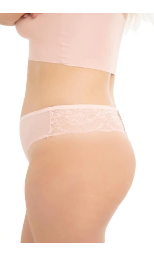 Cottonhill Transparan Tüllü Dantel ve Taş Detaylı Büyük Beden Kadın Tanga KülotPUDRA