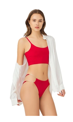 COTTONHİLL Tüllü Ayarlanabilir Lastikli Brezilya Külot-6016-KIRMIZI