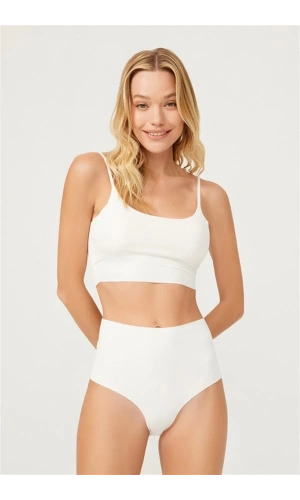 COTTONHİLL Yüksek Bel Basic Lazer Kesim Kadın Bikini Külot-BEYAZ
