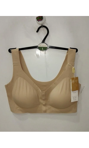 Kadın Balensiz Önden Düğmeli Lazer Kesim Toparlayıcı Ten Sütyen