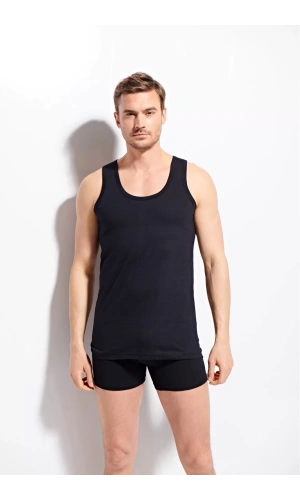 Kolcu Erkek Penye %100 Pamuklu Premium Kalite Siyah Atlet K1100 - Siyah