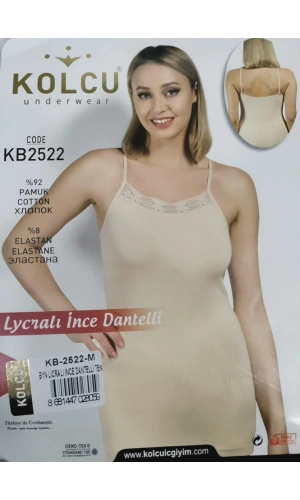 Kolcu İnce Askılı Dantelli Likralı Atlet KB2521-TEN