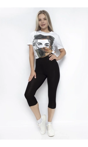 Kolcu Kadın Büyük Beden Siyah Kapri Tayt - 3021