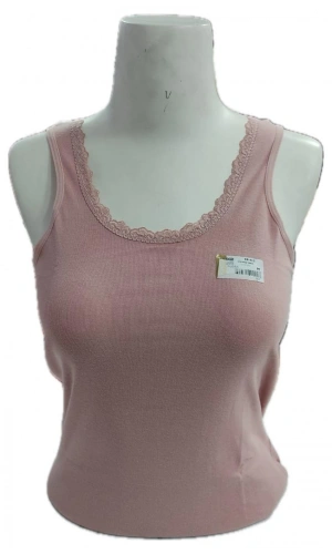 Kolcu Geniş Askılı Dantel Detaylı Kadın Atlet - Pudra