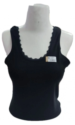 Kolcu Geniş Askılı Dantel Detaylı Kadın Atlet - Siyah