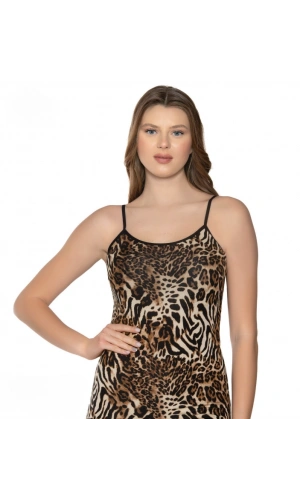 Kolcu Leopar Desenli Likralı İp Askılı Kadın Atlet - KB2505