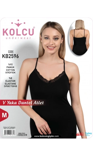 KOLCU KADIN LİKRALI GÖGÜS DANTEL ATLET-SİYAH