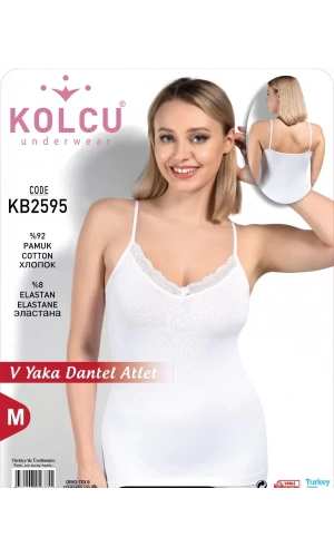 KOLCU KADIN LİKRALI GÖGÜS DANTEL ATLET-BEYAZ