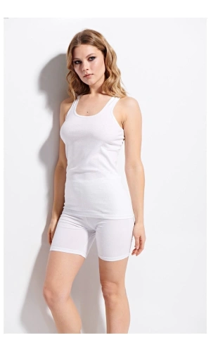 KOLCU Kadın Pamuklu Likralı Sporcu Beyaz Atlet - KB2550