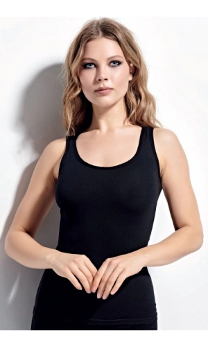 KOLCU RİBANA BAYAN KALIN ASKILI ATLET-KB410-SİYAH