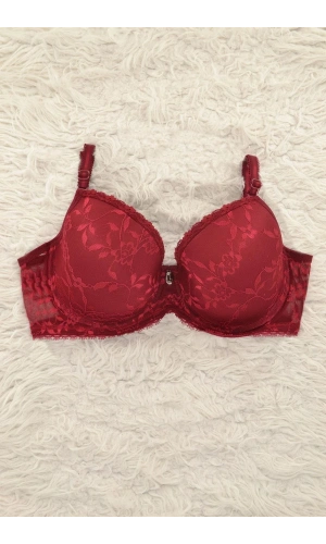 Le Jardin Desteksiz Dolgusuz Balenli Dantelli Bordo Kadın Sütyen - 7012