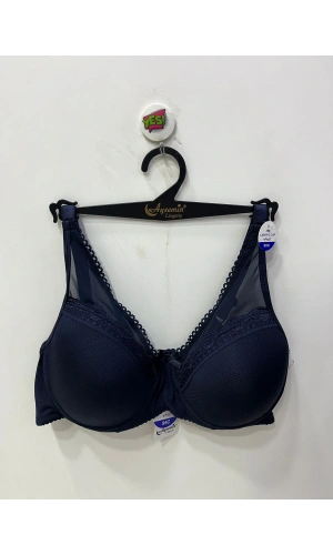 Nergiz Kadın Balenli Tül ve Dantel Detaylı Toparlayıcı Lacivert Sütyen