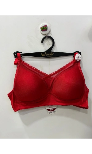 Nergiz Kadın Balensiz Yarım Destekli Tül Detaylı Toparlayıcı Kırmızı Sütyen
