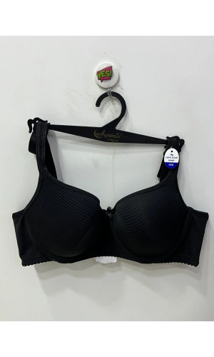 Nergiz Kadın Çizgi Desenli D Cup Toparlayıcı Siyah Sütyen