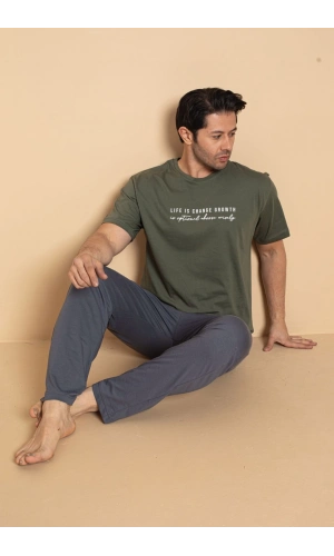 Pijamerry Erkek Milan Kumaş Kısa Kollu Pijama Takımı