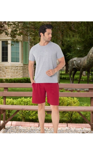 Pijamoni Kısa Kollu Şortlu Erkek Gri Pijama Takımı - 6170