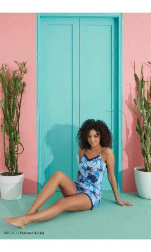 PİJAMONİ ESİNTİ İP ASKILI ŞORTLU PİJAM TAKIMI2780-5