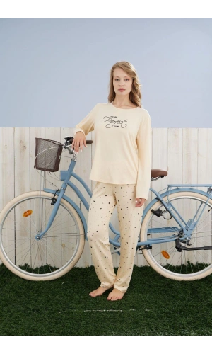 Pijamoni Kadın Milan Kumaş Bisiklet Yaka Sarı Pijama Takımı - 7600