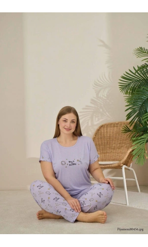 Pijamoni Polyviskon Büyük Beden K. Lila Pijama Takımı - 7340
