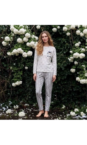 Pijamoni Kadın Sofya Kumaş Bisiklet Yaka Pijama Takımı
