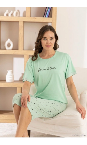 Pijamoni Kadın Milan Kumaş Bisiklet Yaka Kapri Pijama Takımı