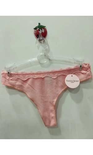 VANİLYA SECRET Dantel Bel Detaylı Fitilli Tanga Külot - Pudra