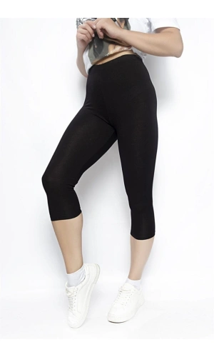 Kolcu Kadın Siyah Elastan Kapri Tayt 454