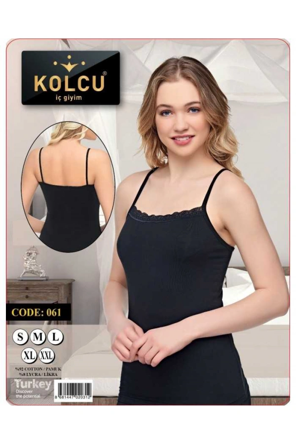 Kolcu İnce Askılı Dantelli Likralı Atlet KB2521